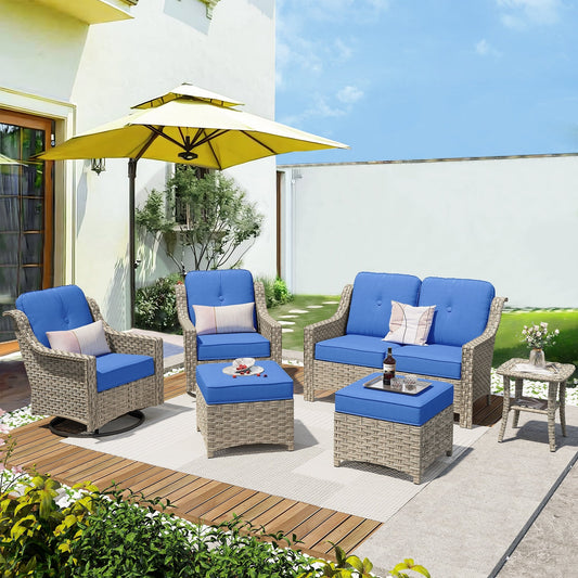 Ensemble de 6 meubles d'extérieur à dossier haut XIZZI avec chaise pivotante