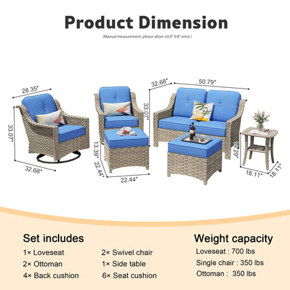Ensemble de 6 meubles d'extérieur à dossier haut XIZZI avec chaise pivotante