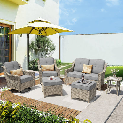 Ensemble de 6 meubles d'extérieur à dossier haut XIZZI avec chaise pivotante