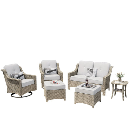 Ensemble de 6 meubles d'extérieur à dossier haut XIZZI avec chaise pivotante