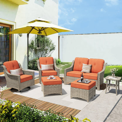 Ensemble de 6 meubles d'extérieur à dossier haut XIZZI avec chaise pivotante