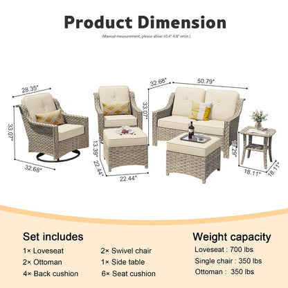 Ensemble de 6 meubles d'extérieur à dossier haut XIZZI avec chaise pivotante
