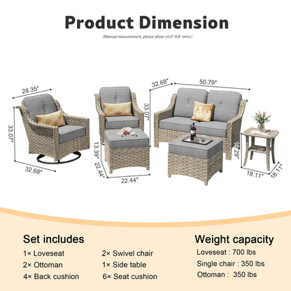 Ensemble de 6 meubles d'extérieur à dossier haut XIZZI avec chaise pivotante