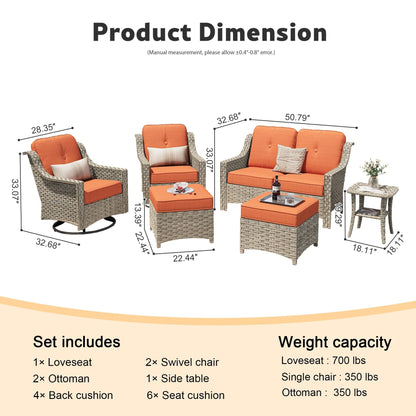 Ensemble de 6 meubles d'extérieur à dossier haut XIZZI avec chaise pivotante