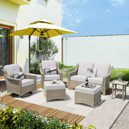 Ensemble de 6 meubles d'extérieur à dossier haut XIZZI avec chaise pivotante