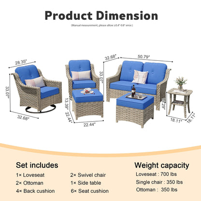 Ensemble de 6 meubles d'extérieur à dossier haut XIZZI avec chaise pivotante