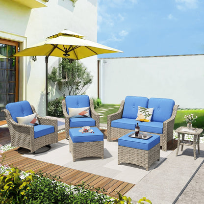 Ensemble de 6 meubles d'extérieur à dossier haut XIZZI avec chaise pivotante