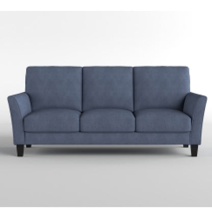 Canapé Xumo, tissu bleu, 200 cm, pieds fuselés en bois noir
