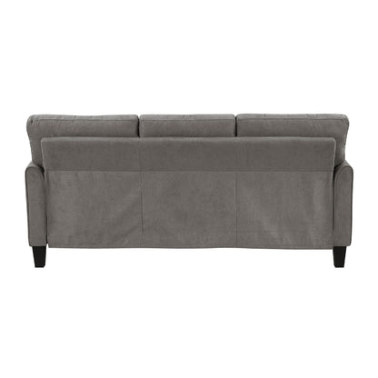 Canapé Xumo, tissu gris taupe, 200 cm, pieds fuselés en bois noir