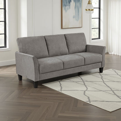 Canapé Xumo, tissu gris taupe, 200 cm, pieds fuselés en bois noir