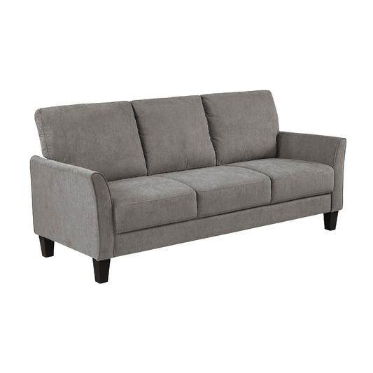 Canapé Xumo, tissu gris taupe, 200 cm, pieds fuselés en bois noir