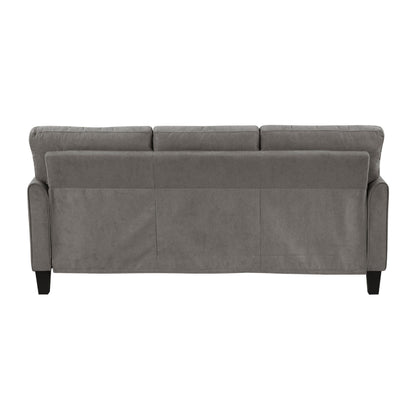 Canapé Xumo, tissu gris taupe, 200 cm, pieds fuselés en bois noir