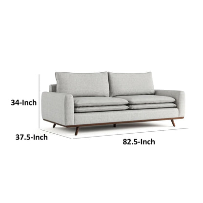Canapé Yaana avec coussins en plumes mélangées, bois brun foncé, gris, 210 cm