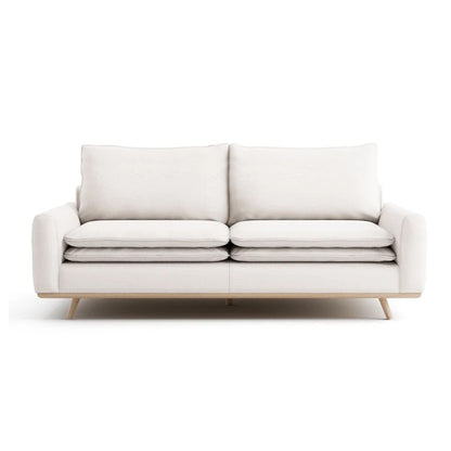 Canapé Yaana avec coussins en plumes mélangées, chêne brun, blanc, 210 cm