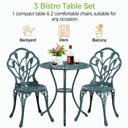 Yaheetech Ensemble de bistrot d'extérieur 3 pièces avec trou pour parasol, ensemble de table en aluminium