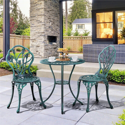 Yaheetech Ensemble de bistrot d'extérieur 3 pièces avec trou pour parasol, ensemble de table en aluminium
