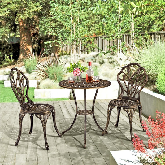 Yaheetech Ensemble de bistrot d'extérieur 3 pièces avec trou pour parasol, ensemble de table en aluminium
