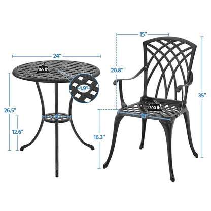 Yaheetech Ensemble bistro 3 pièces pour patio, table bistro en fonte d'aluminium et 2 chaises