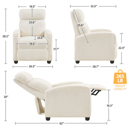 Canapé inclinable rembourré Yaheetech Boucle, fauteuil inclinable réglable, ivoire