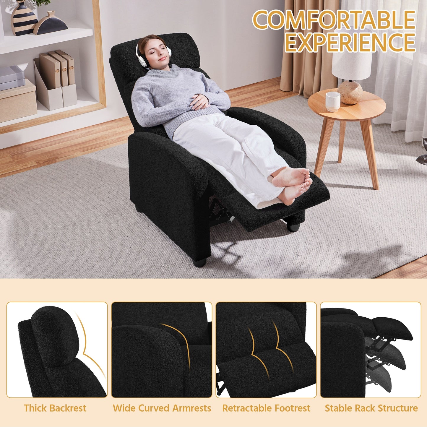 Canapé inclinable rembourré Yaheetech Boucle, fauteuil inclinable réglable, ivoire