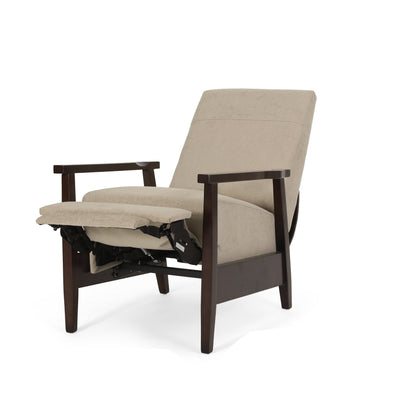 Fauteuil inclinable manuel Yahya, ergonomique, en hévéa brun, tissu beige sable