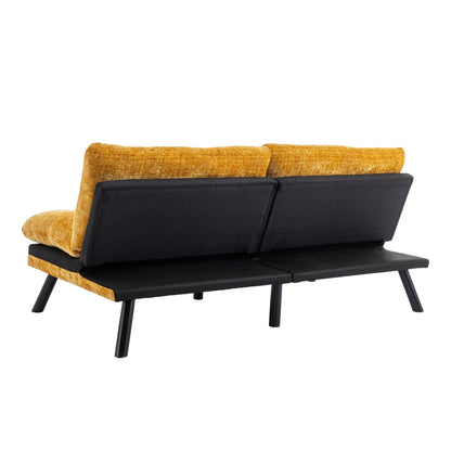 Canapé-lit futon convertible en chenille jaune 75,6 avec pieds en métal pour salon