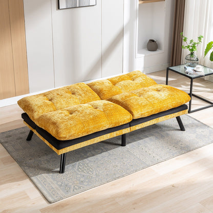 Canapé-lit futon convertible en chenille jaune 75,6 avec pieds en métal pour salon