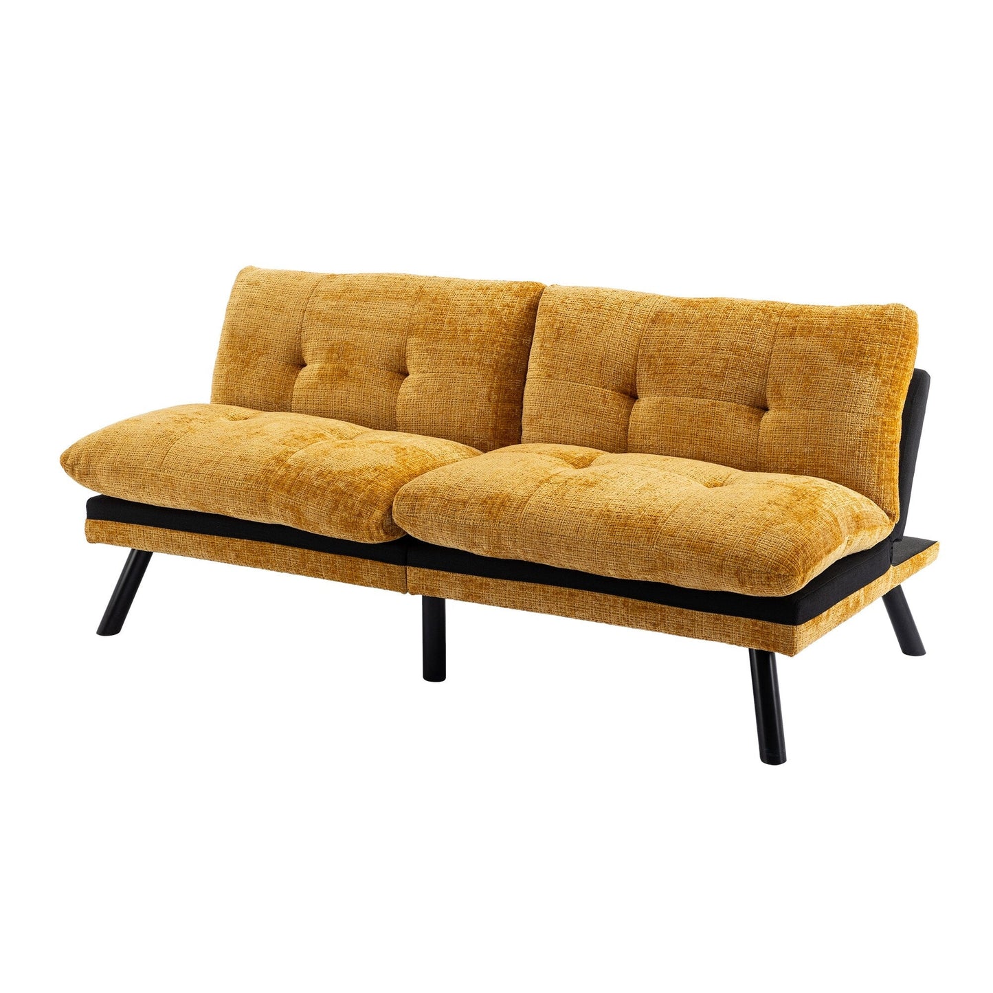 Canapé-lit futon convertible en chenille jaune 75,6 avec pieds en métal pour salon