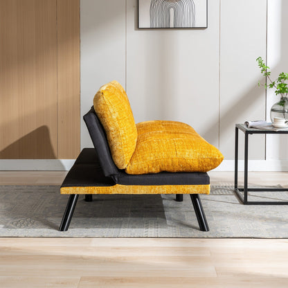 Canapé-lit futon convertible en chenille jaune 75,6 avec pieds en métal pour salon