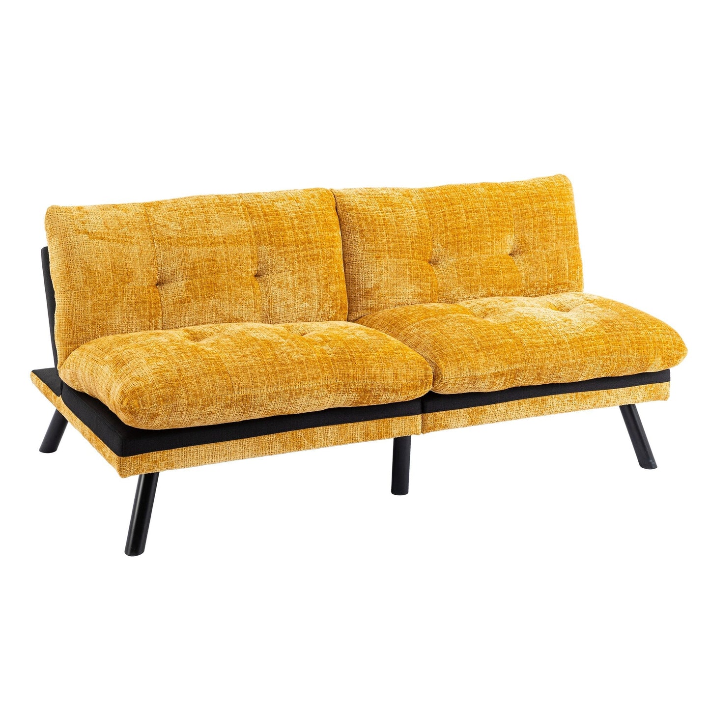 Canapé-lit futon convertible en chenille jaune 75,6 avec pieds en métal pour salon