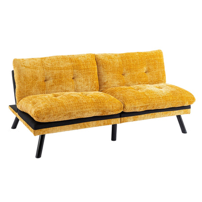 Canapé-lit futon convertible en chenille jaune 75,6 avec pieds en métal pour salon