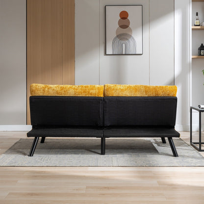 Canapé-lit futon convertible en chenille jaune 75,6 avec pieds en métal pour salon