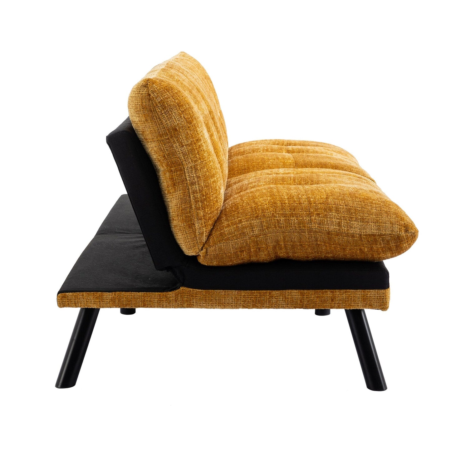 Canapé-lit futon convertible en chenille jaune 75,6 avec pieds en métal pour salon