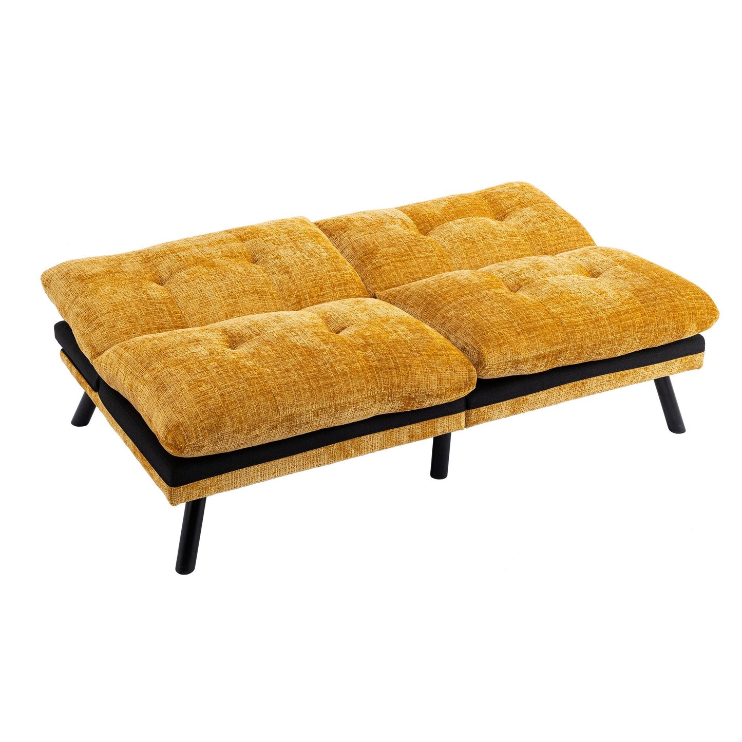 Canapé-lit futon convertible en chenille jaune 75,6 avec pieds en métal pour salon