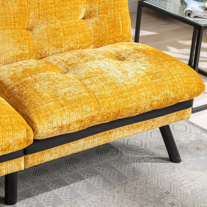 Canapé-lit futon convertible en chenille jaune 75,6 avec pieds en métal pour salon