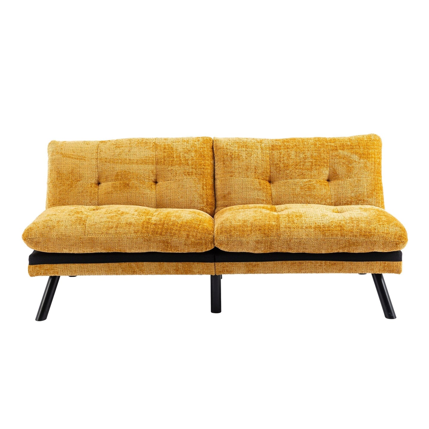 Canapé-lit futon convertible en chenille jaune 75,6 avec pieds en métal pour salon