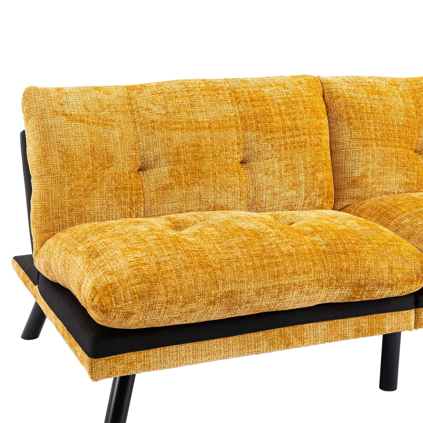 Canapé-lit futon convertible en chenille jaune 75,6 avec pieds en métal pour salon
