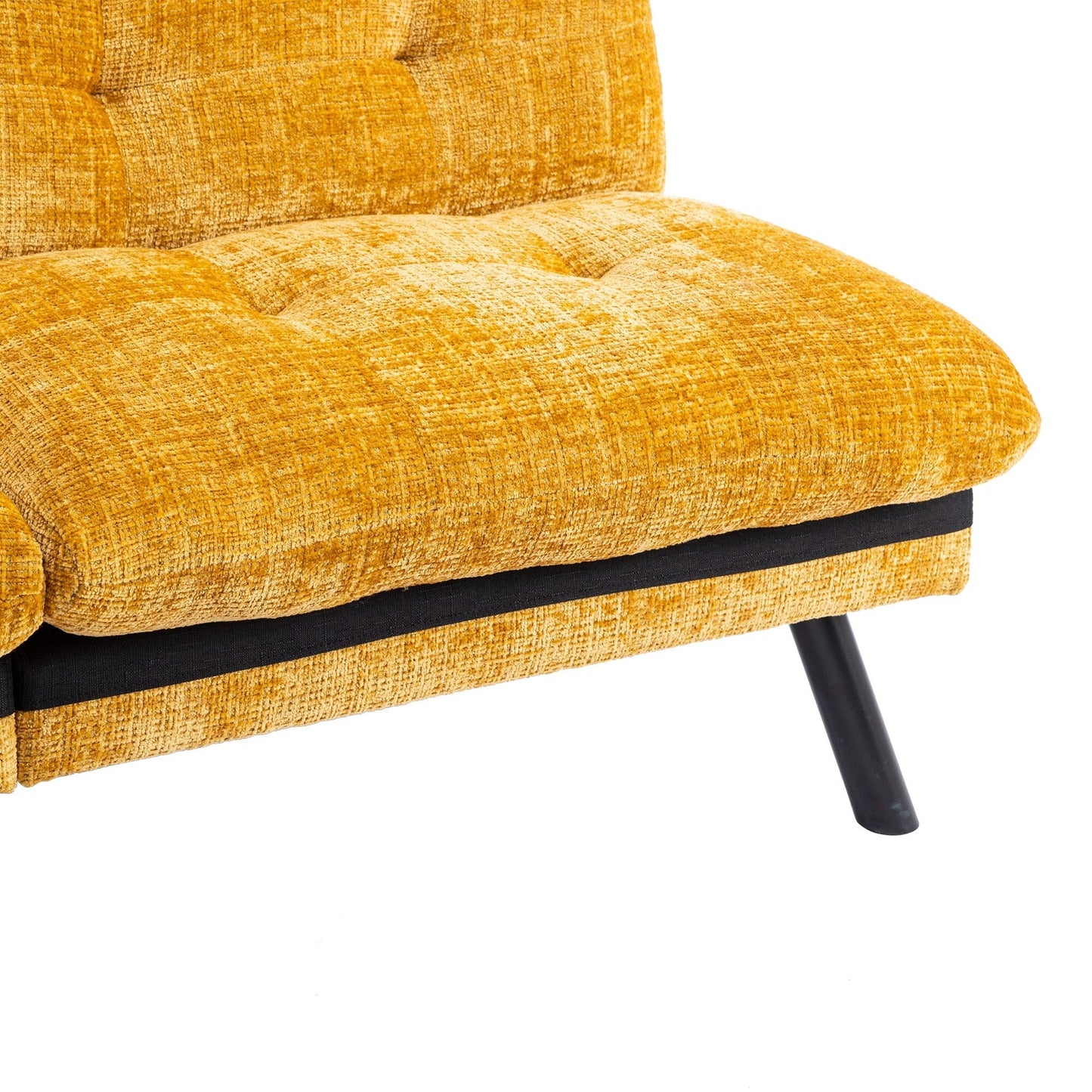 Canapé-lit futon convertible en chenille jaune 75,6 avec pieds en métal pour salon