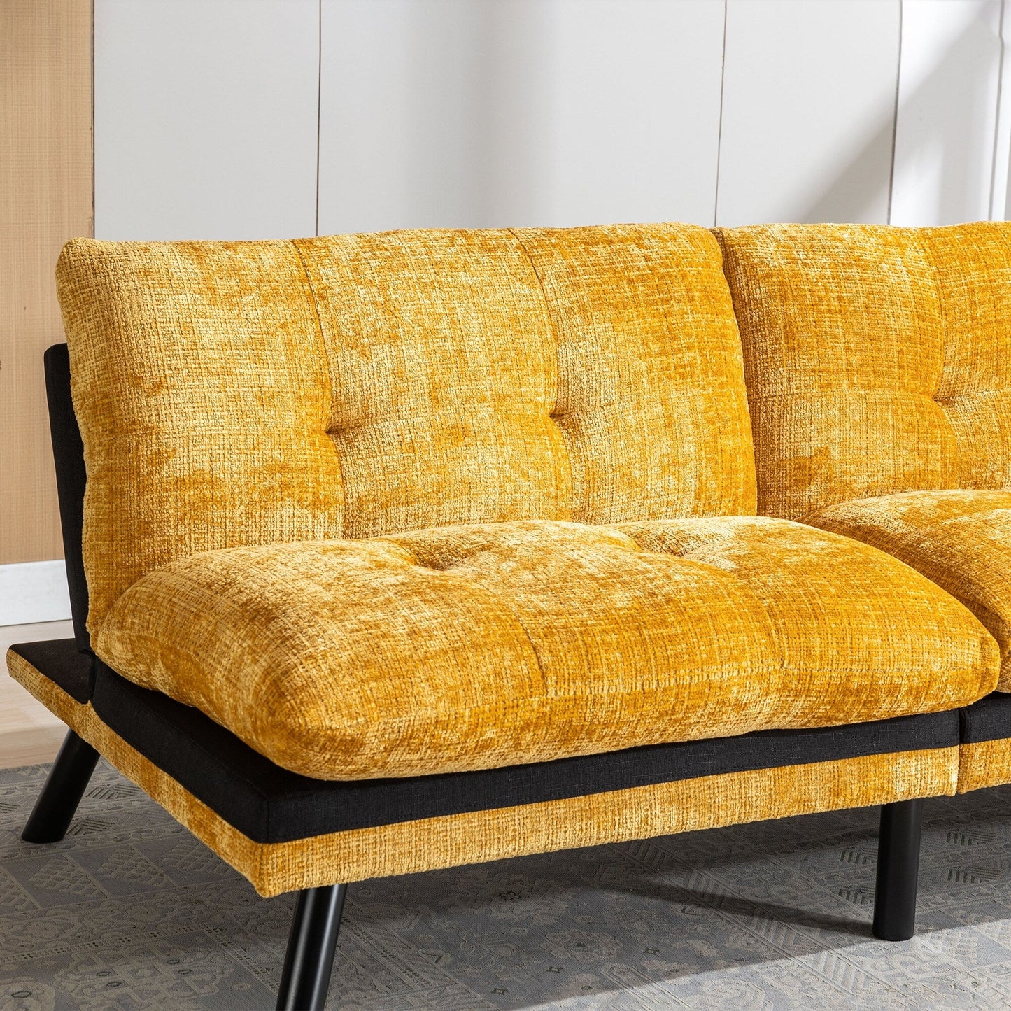 Canapé-lit futon convertible en chenille jaune 75,6 avec pieds en métal pour salon