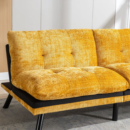 Canapé-lit futon convertible en chenille jaune 75,6 avec pieds en métal pour salon