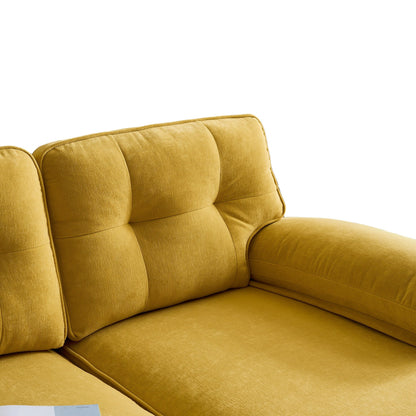 Canapé sectionnel 3 places en velours jaune 83 pouces, avec dossier et accoudoirs amovibles, coussins en mousse souple et pieds en métal