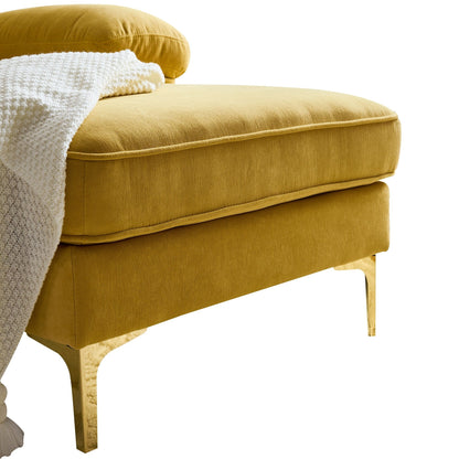 Canapé sectionnel 3 places en velours jaune 83 pouces, avec dossier et accoudoirs amovibles, coussins en mousse souple et pieds en métal
