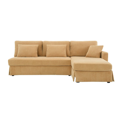 Canapé 3 places en L jaune 87 avec méridienne réversible et 3 coussins, design compact pour le salon