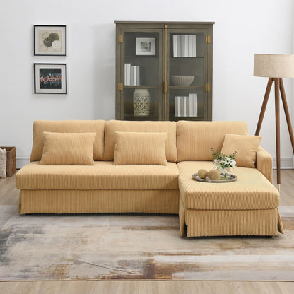 Canapé 3 places en L jaune 87 avec méridienne réversible et 3 coussins, design compact pour le salon