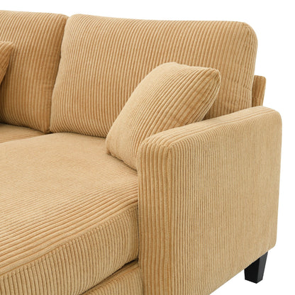 Canapé 3 places en L jaune 87 avec méridienne réversible et 3 coussins, design compact pour le salon