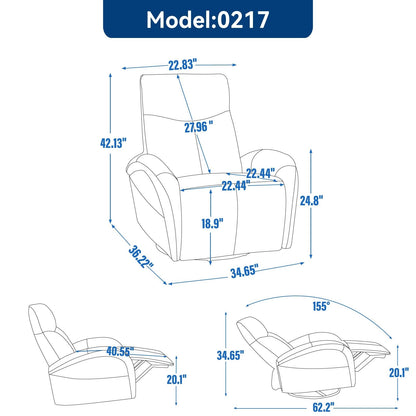 Fauteuil inclinable électrique pivotant à 270° en cuir véritable jaune marron avec 2 poches latérales, ports USB et Type-C