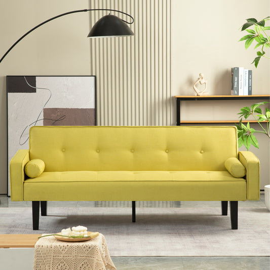 Canapé-lit futon 3 places convertible jaune avec pieds en bois