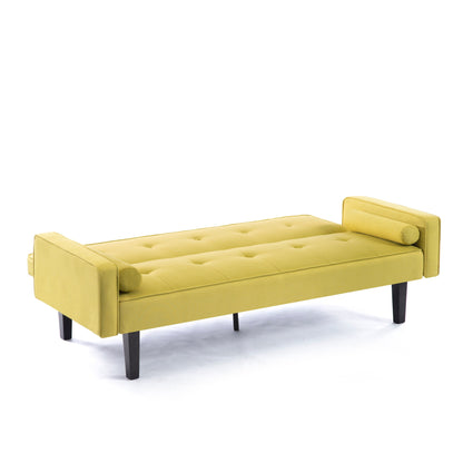 Canapé-lit futon 3 places convertible jaune avec pieds en bois