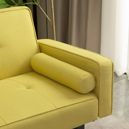 Canapé-lit futon 3 places convertible jaune avec pieds en bois