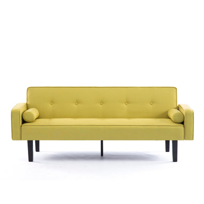 Canapé-lit futon 3 places convertible jaune avec pieds en bois